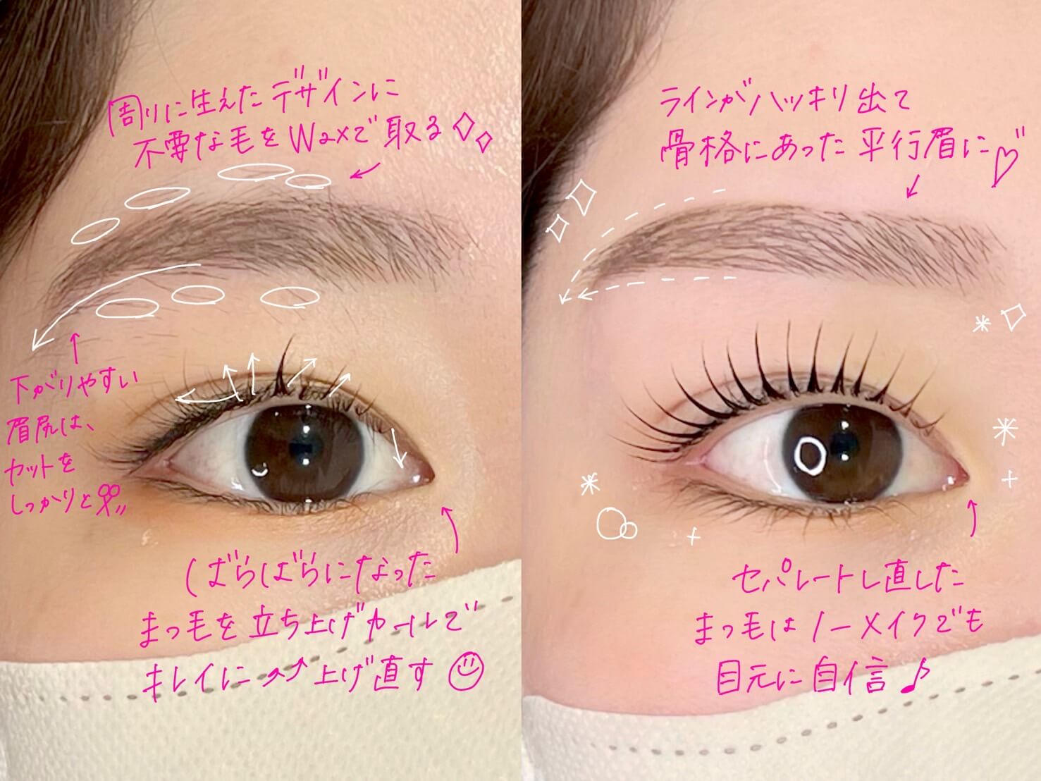 眉毛とまつ毛パーマの仕上がりイメージ
